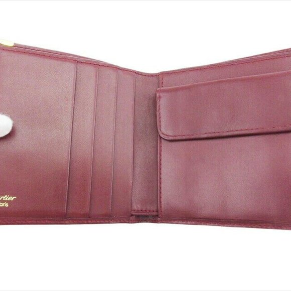 Cartier Bi -fold Wallet Bordeaux x Leather x Gold Material Authentic USED - Picture 7 of 11